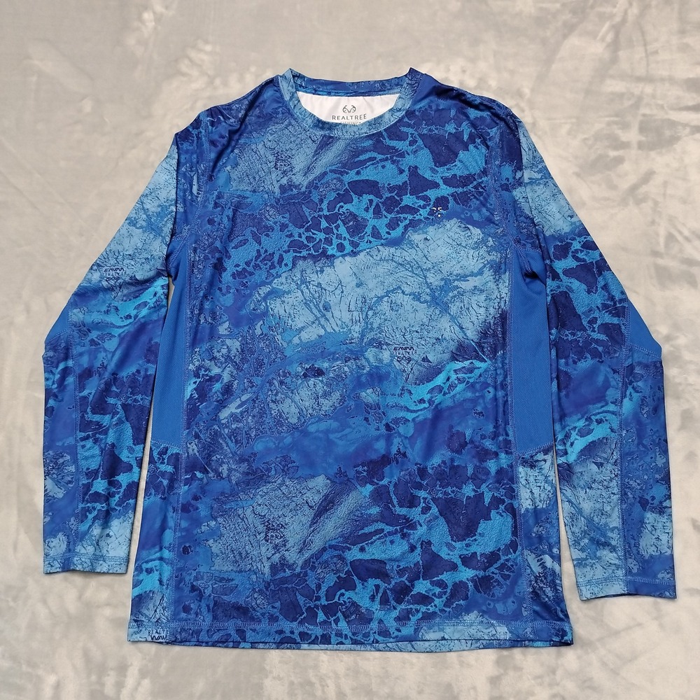 Realtree Fishing Shirt Mens Medium Blue Wave Camo Performance Long Sleeve